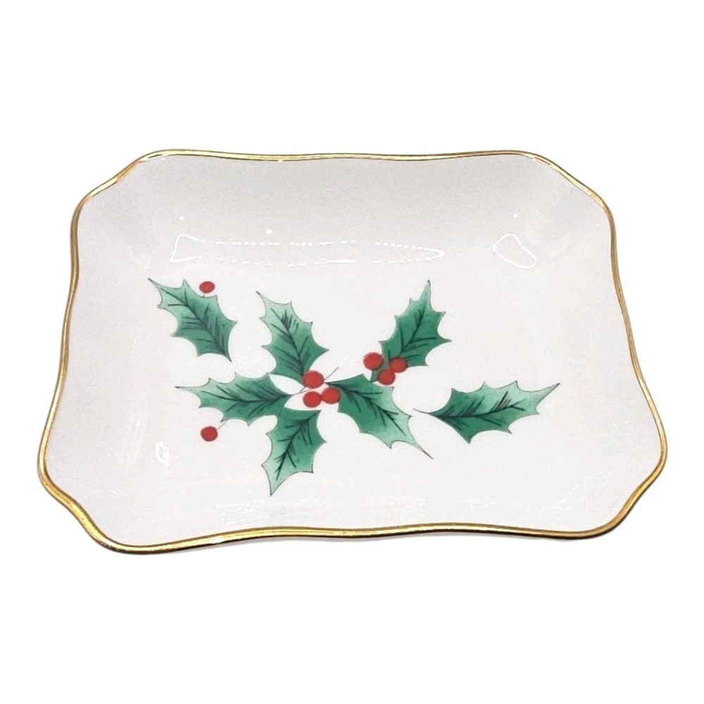 Mikasa Christmas Pattern Holly Ribbon Small Chelsea Serving Tray 4.75" X 3.75"